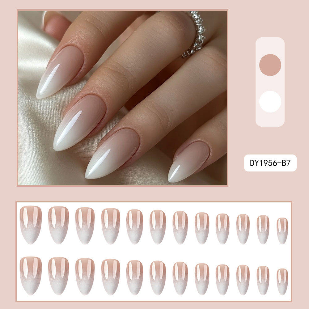 Elegant - Medium-Length Nail Stickers - Milk tea gradient almond-shaped nail art