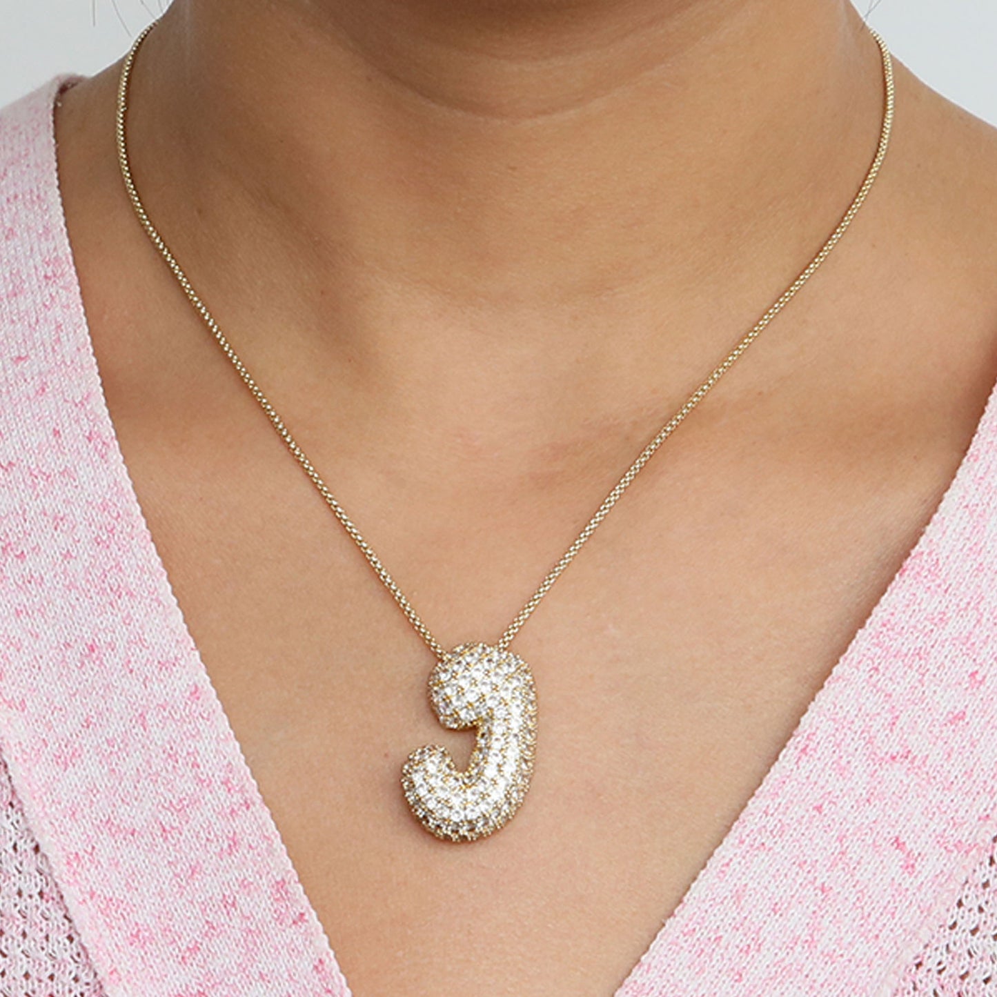Elegant brass zircon balloon bubble chubby 26 English letter necklace