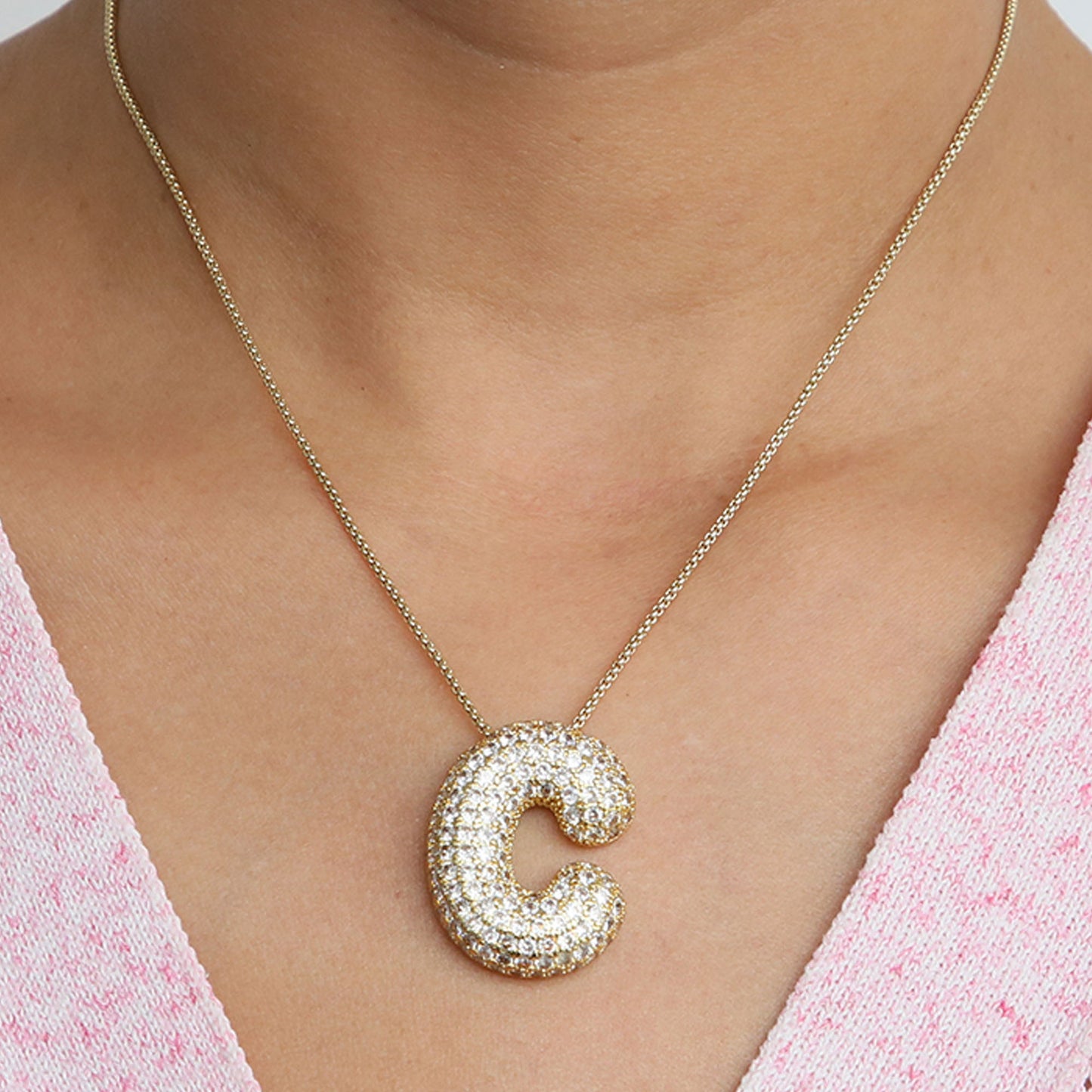 Elegant brass zircon balloon bubble chubby 26 English letter necklace