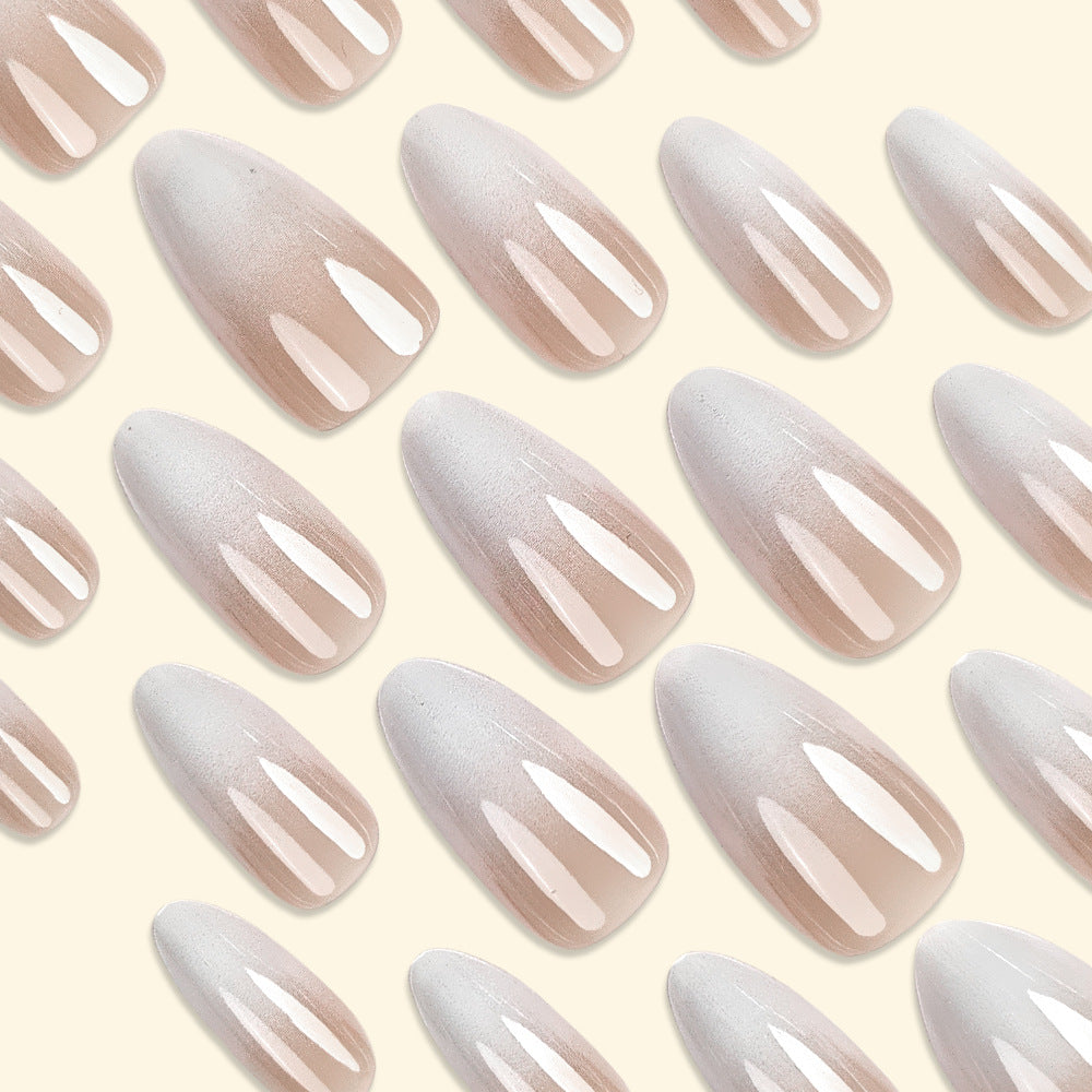 Elegant - Medium-Length Nail Stickers - Milk tea gradient almond-shaped nail art