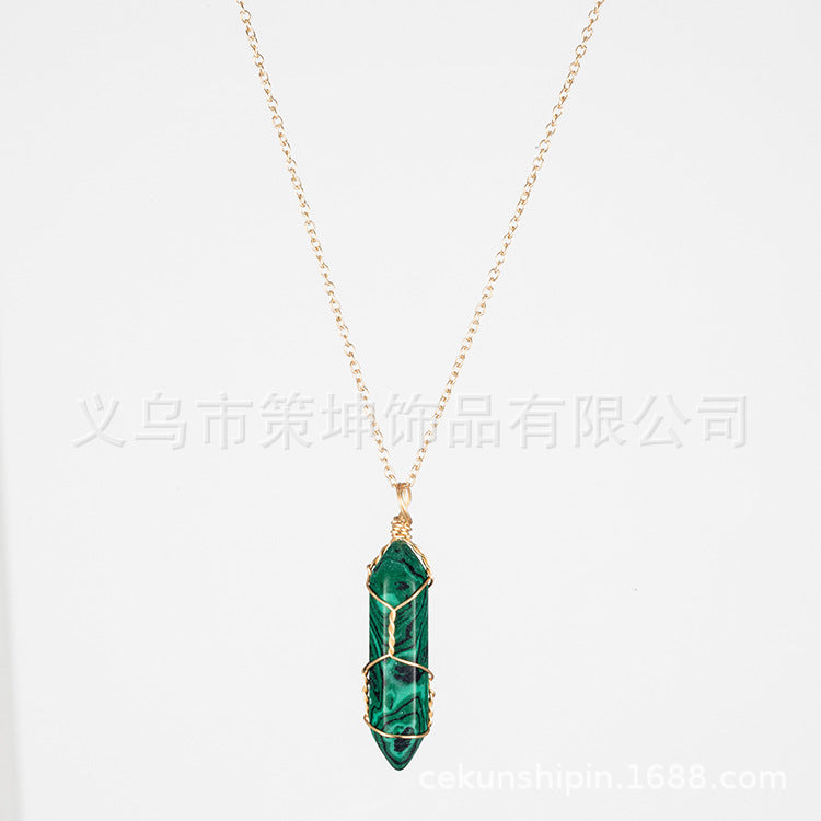 European and American hot-selling models -- Hexagonal column crystal wire necklace hand-wound natural stone crystal pendant
