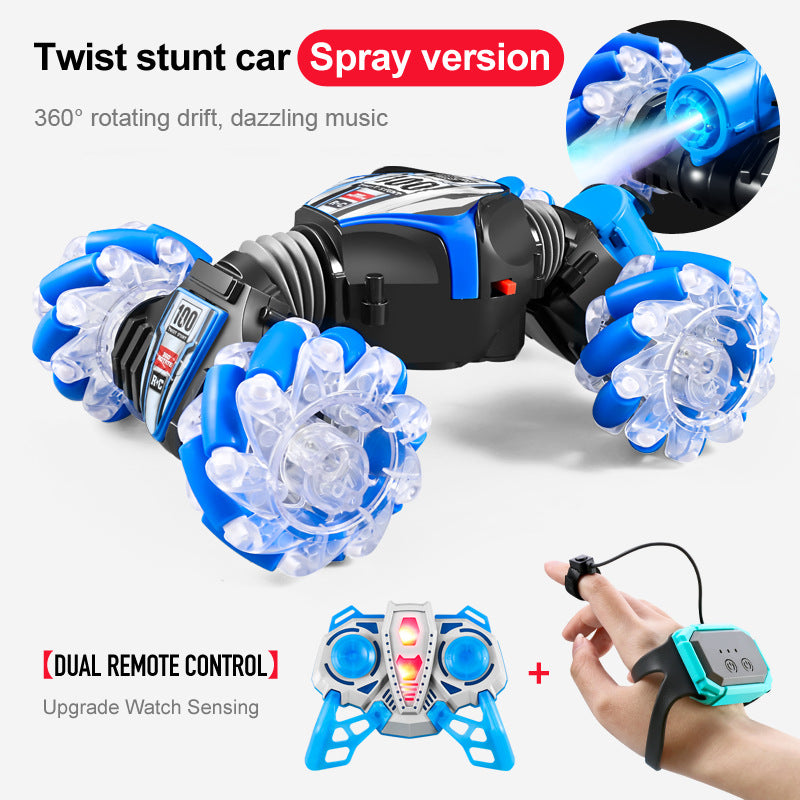 Induction twist car - transverse spray gesture double-sided car toy stunt car remote control car light music