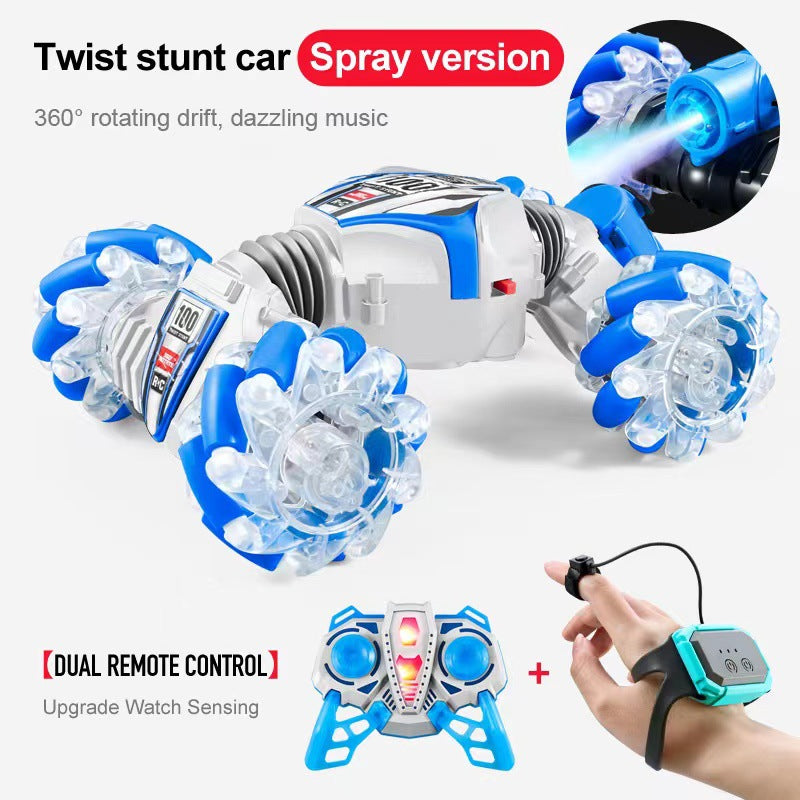 Induction twist car - transverse spray gesture double-sided car toy stunt car remote control car light music