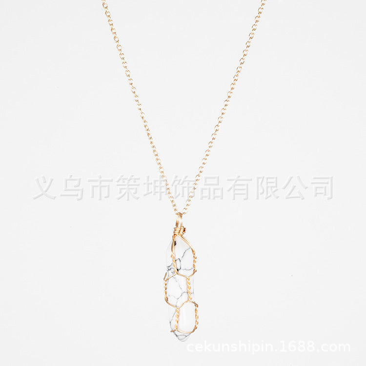 European and American hot-selling models -- Hexagonal column crystal wire necklace hand-wound natural stone crystal pendant