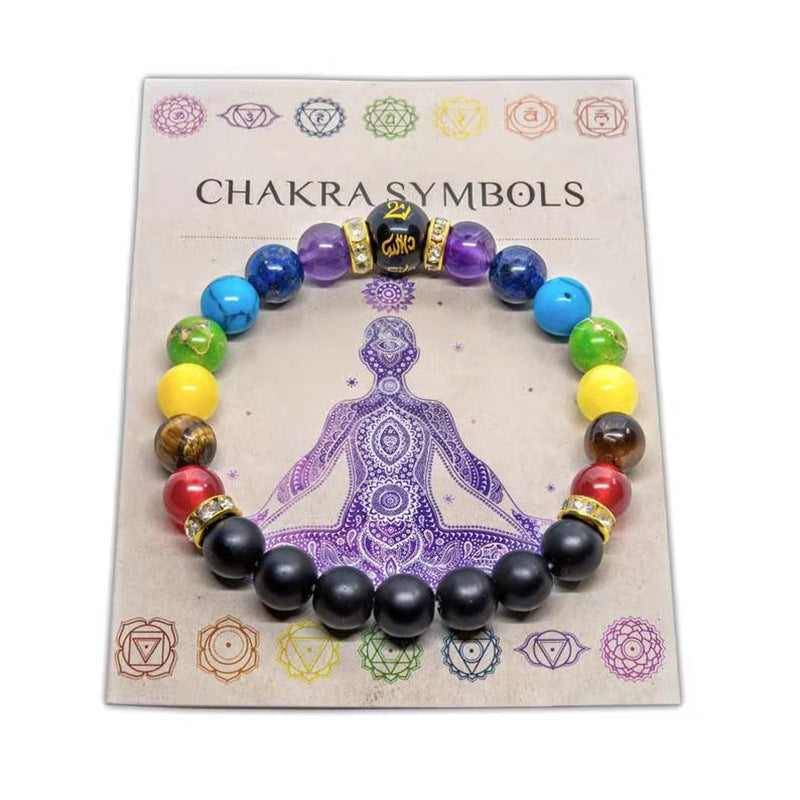 7 Chakra Yoga Fitness Meditation Proverbs Bracelet - Cross-border Hot Sale Natural Stone Crystal Bracelet