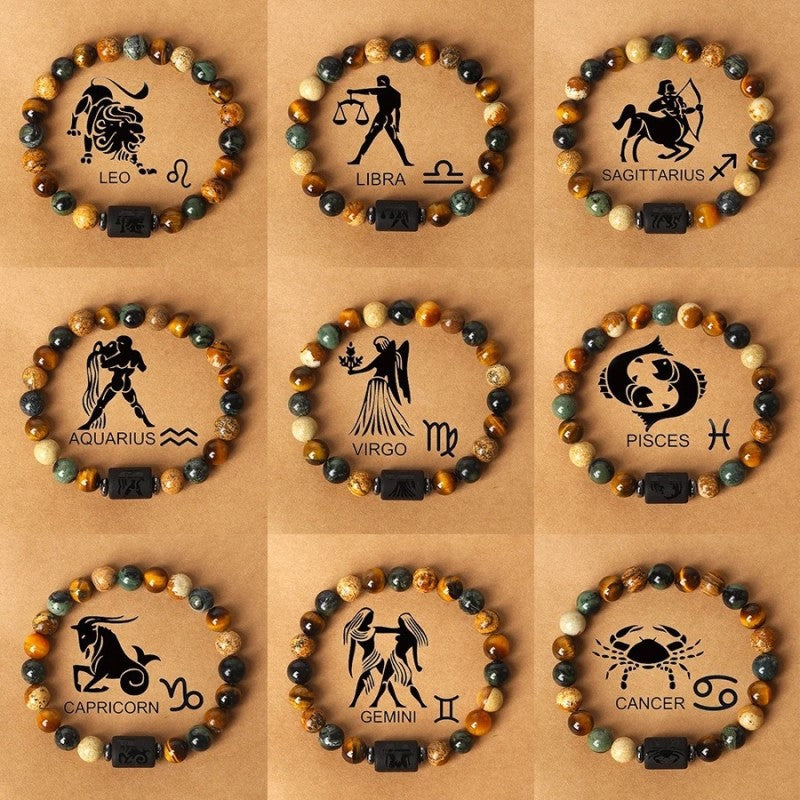 Twelve constellations natural stone beaded bracelet tiger eye stone picture stone crystal bracelet