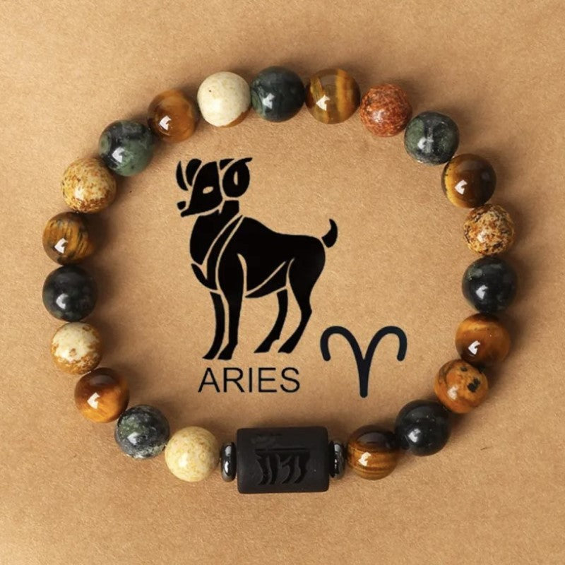 Twelve constellations natural stone beaded bracelet tiger eye stone picture stone crystal bracelet