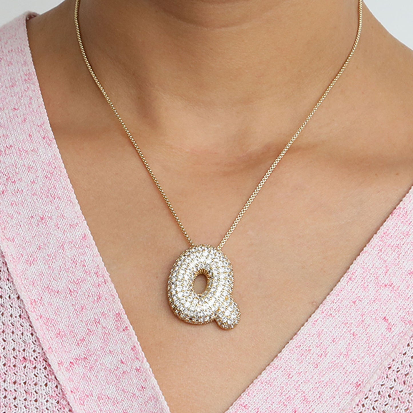 Elegant brass zircon balloon bubble chubby 26 English letter necklace