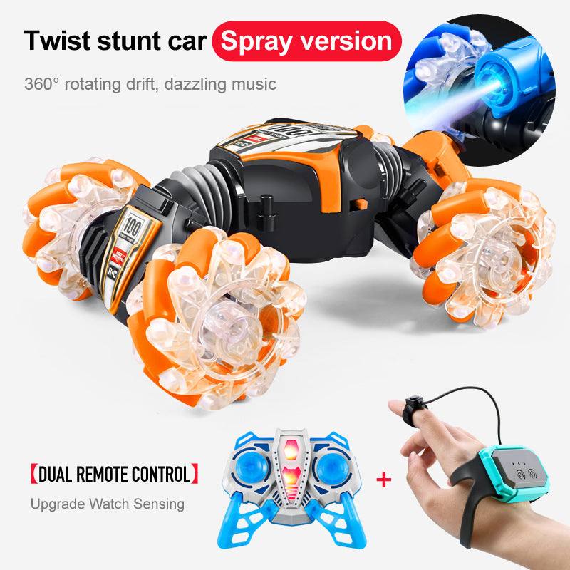Induction twist car - transverse spray gesture double-sided car toy stunt car remote control car light music
