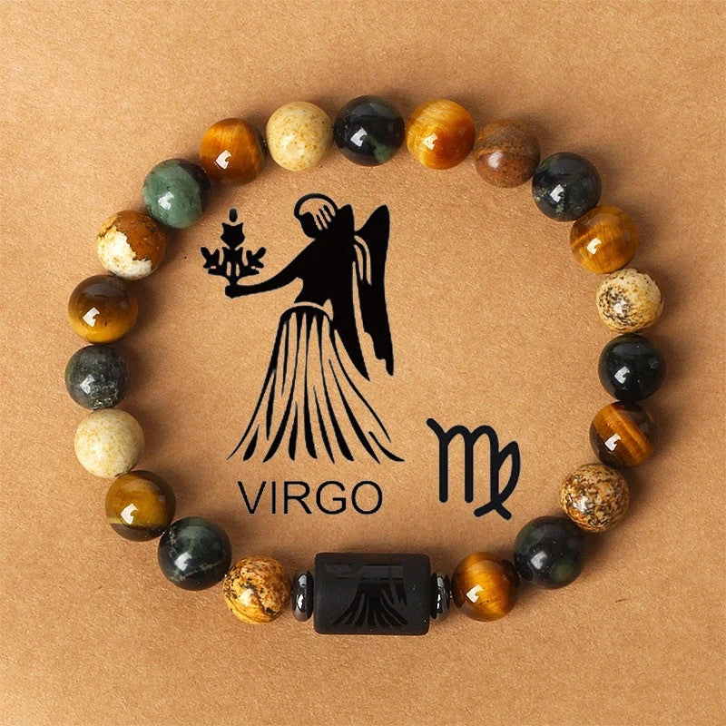 Twelve constellations natural stone beaded bracelet tiger eye stone picture stone crystal bracelet