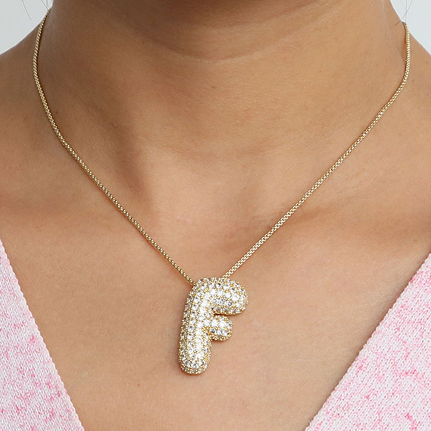 Elegant brass zircon balloon bubble chubby 26 English letter necklace