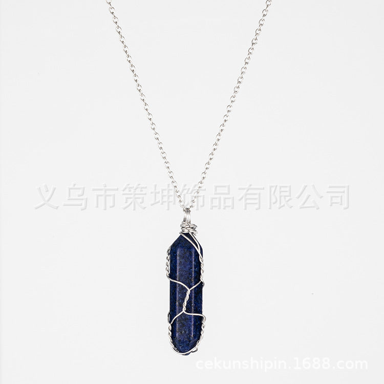 European and American hot-selling models -- Hexagonal column crystal wire necklace hand-wound natural stone crystal pendant