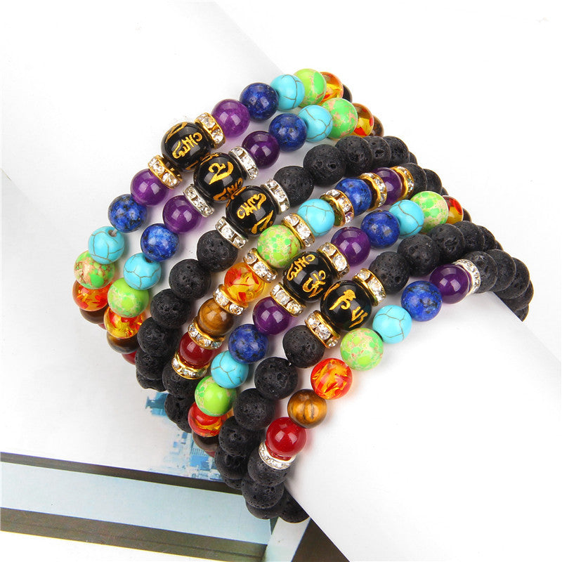 7 Chakra Yoga Fitness Meditation Proverbs Bracelet - Cross-border Hot Sale Natural Stone Crystal Bracelet