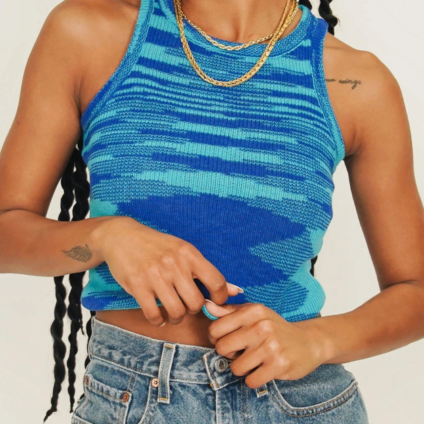 Spring and Summer new women's clothing -- popular color wool knit tank top sleeveless cropped top