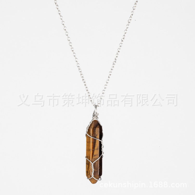 European and American hot-selling models -- Hexagonal column crystal wire necklace hand-wound natural stone crystal pendant