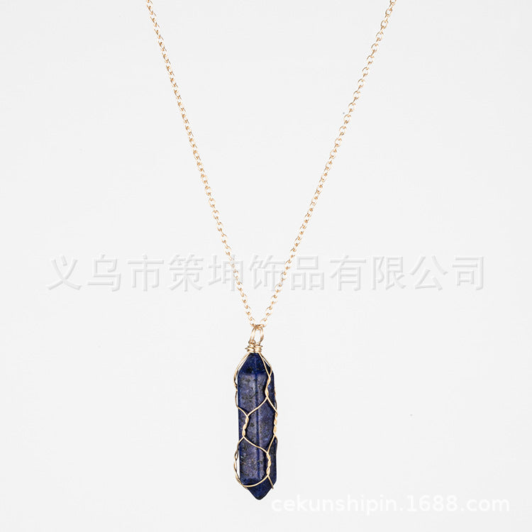 European and American hot-selling models -- Hexagonal column crystal wire necklace hand-wound natural stone crystal pendant