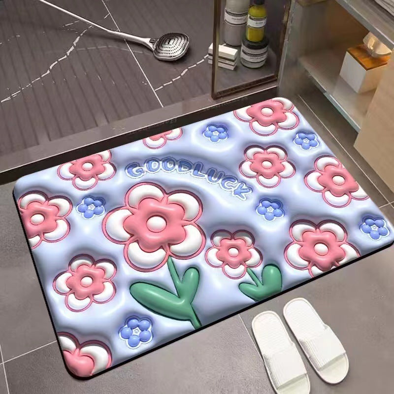 Three-dimensional 3D pattern carpet imitation diatom mud absorbent cushion household drain pad door non-slip mat foot pad