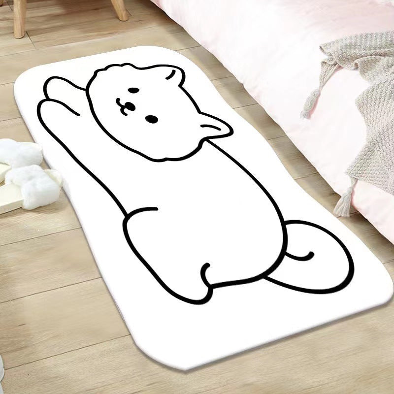 Simple cartoon shaped cat imitation cashmere bathroom absorbent floor mat home door door mat bathroom quick-drying floor mat