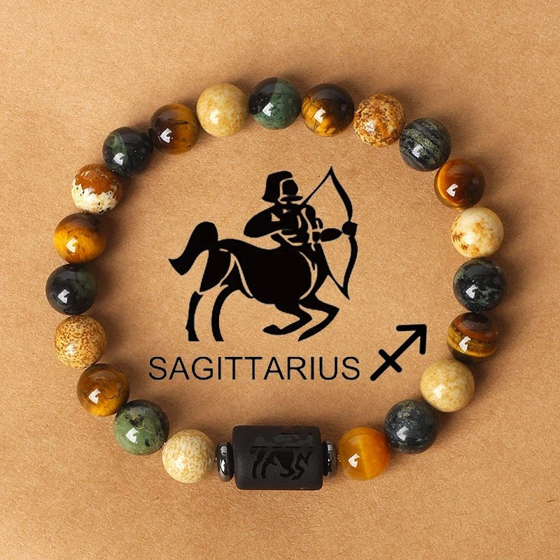Twelve constellations natural stone beaded bracelet tiger eye stone picture stone crystal bracelet