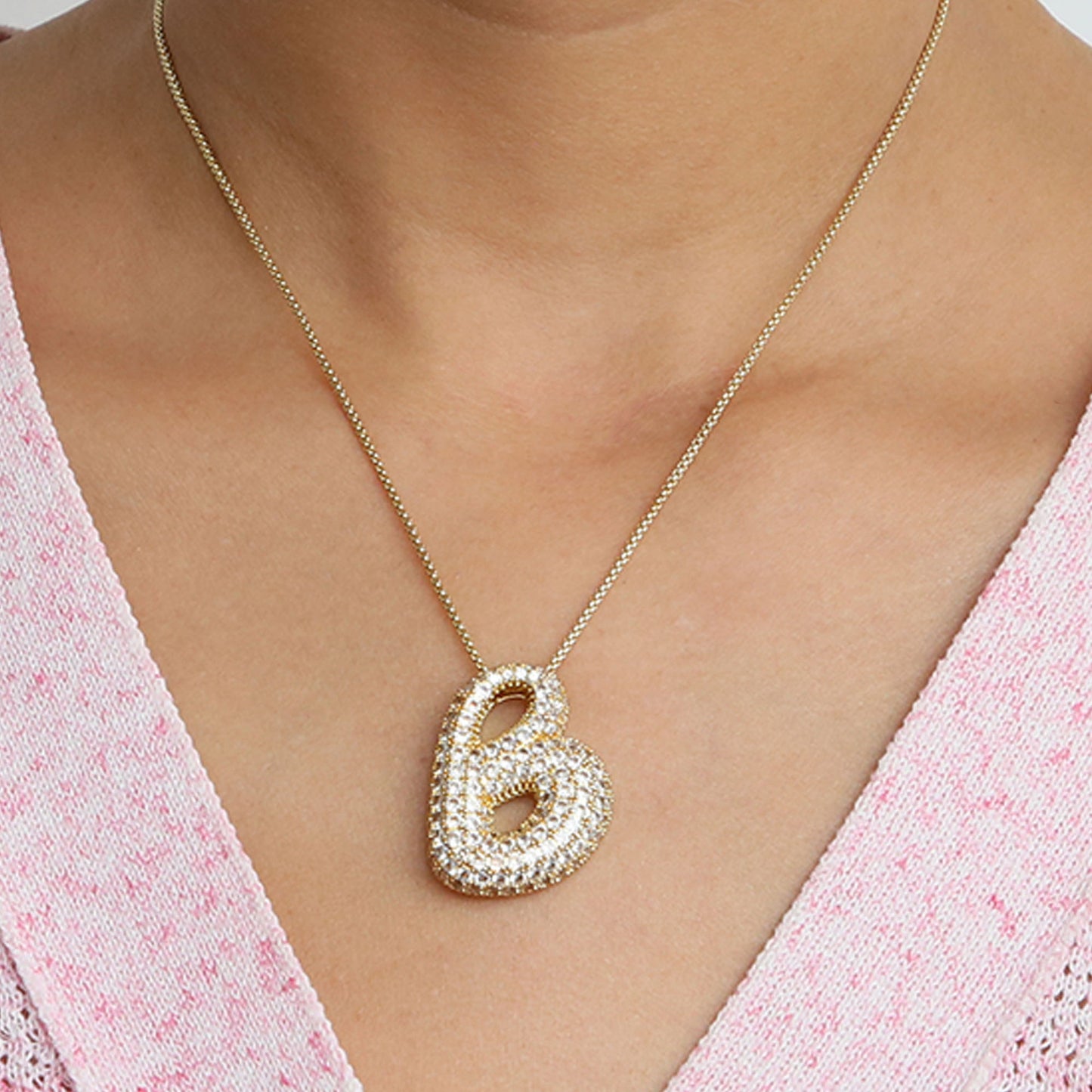 Elegant brass zircon balloon bubble chubby 26 English letter necklace