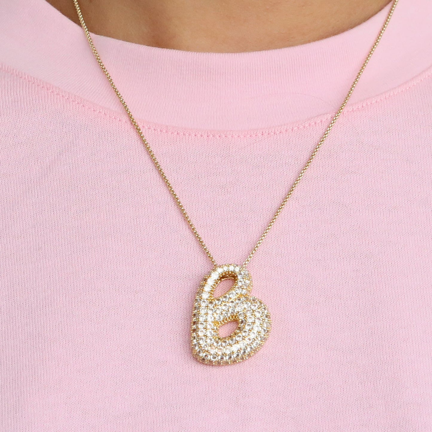 Elegant brass zircon balloon bubble chubby 26 English letter necklace