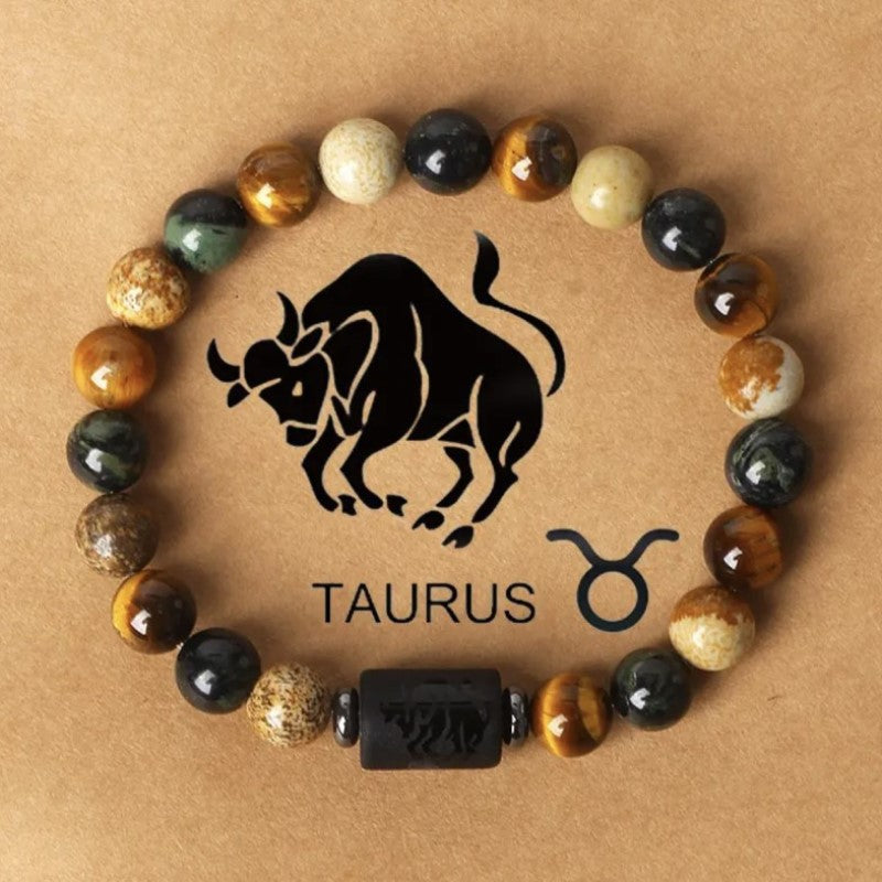 Twelve constellations natural stone beaded bracelet tiger eye stone picture stone crystal bracelet