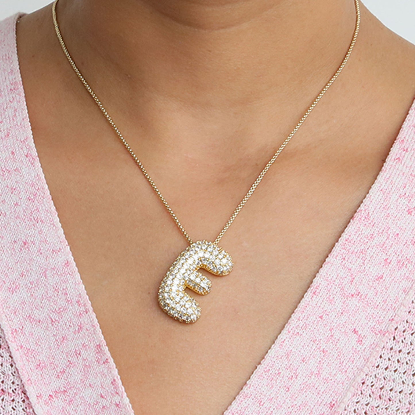 Elegant brass zircon balloon bubble chubby 26 English letter necklace
