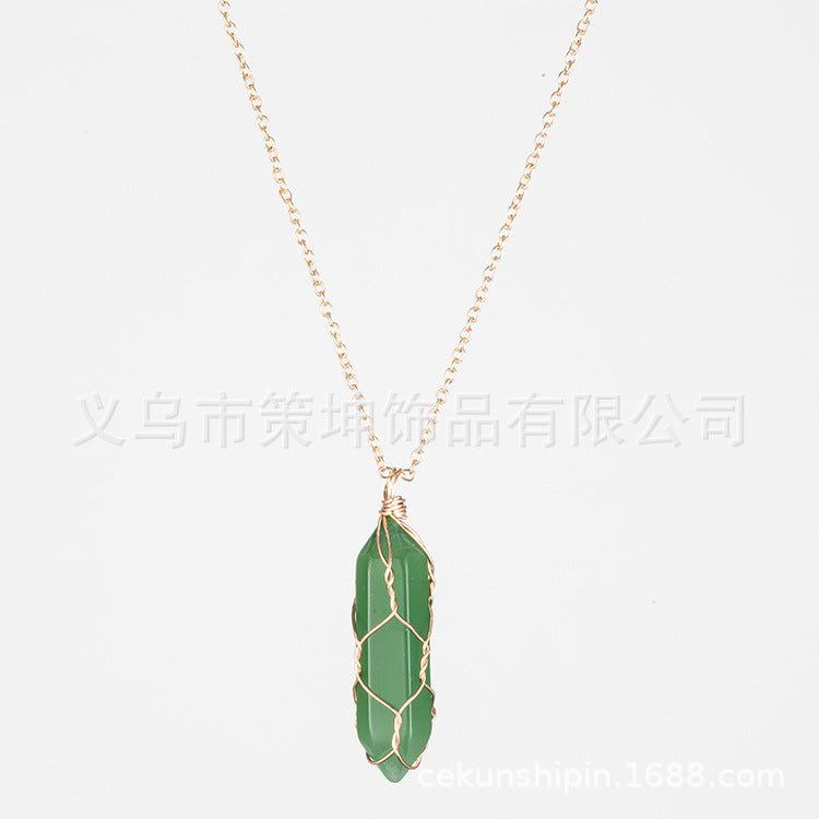 European and American hot-selling models -- Hexagonal column crystal wire necklace hand-wound natural stone crystal pendant