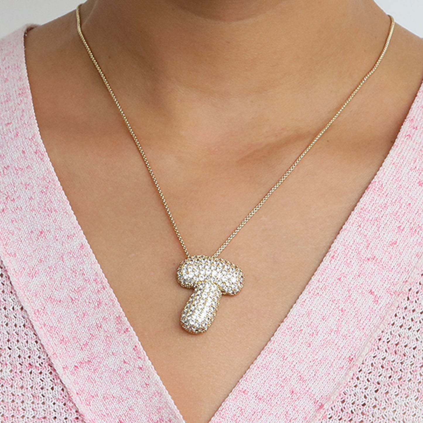 Elegant brass zircon balloon bubble chubby 26 English letter necklace