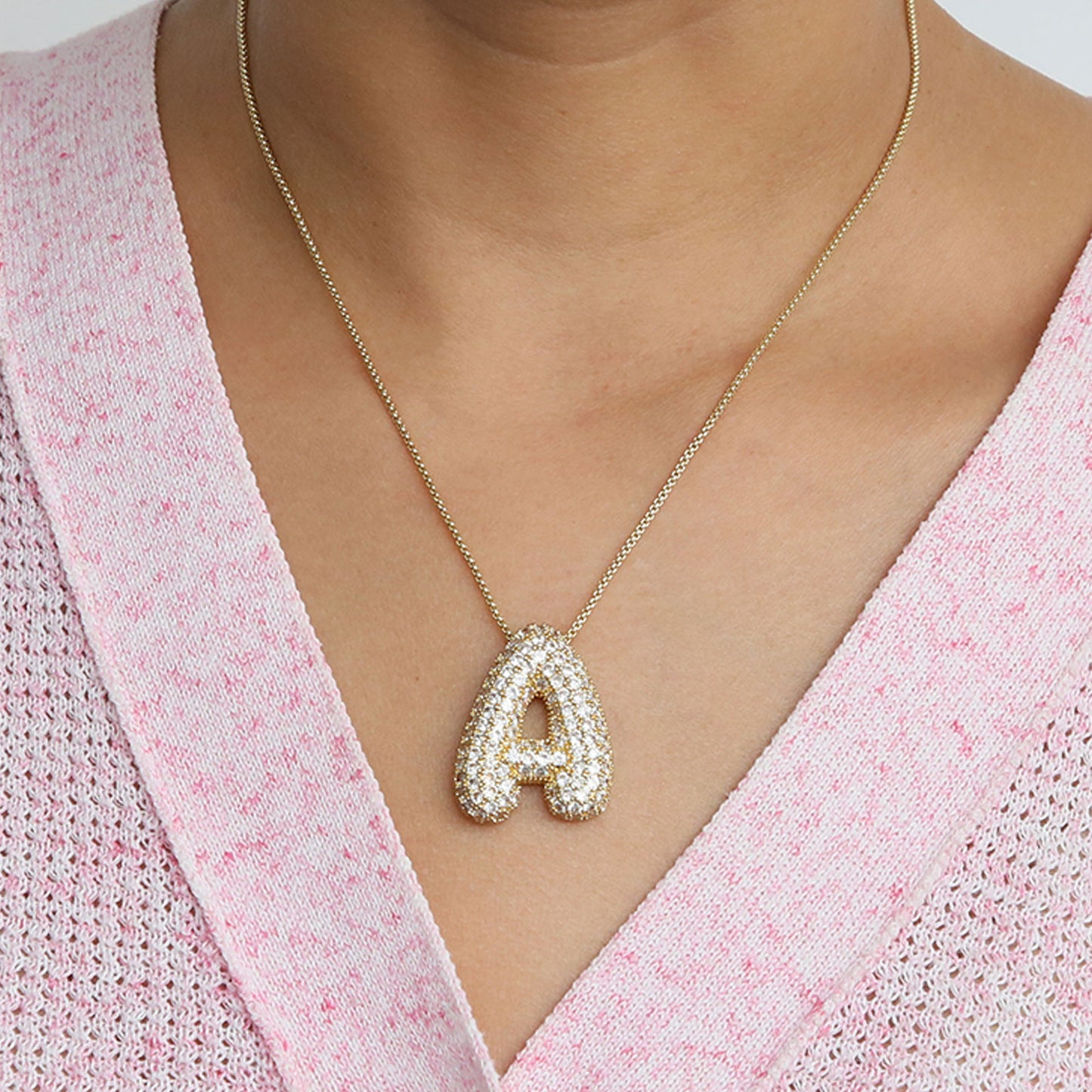 Elegant brass zircon balloon bubble chubby 26 English letter necklace