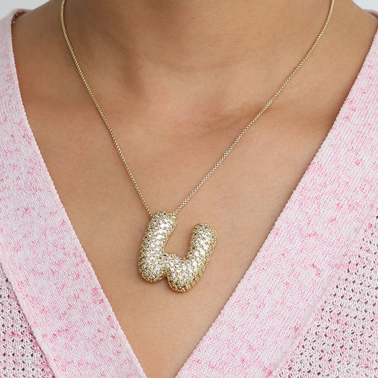 Elegant brass zircon balloon bubble chubby 26 English letter necklace