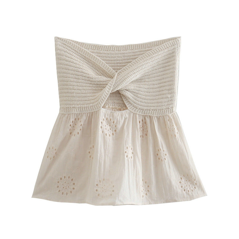 Women's clothing - Spring new Splicing Sexy Slim Tube Top Knitted Short Top