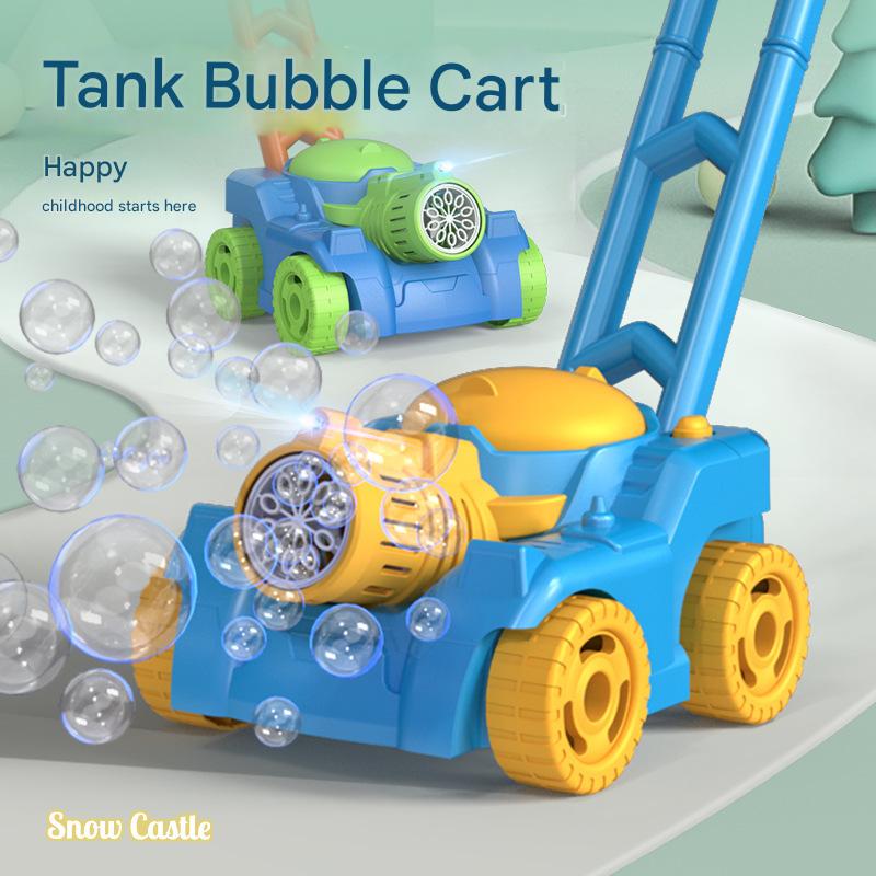 Children's tank push bubble car toy light music electric rotation bubble blowing baby outdoor toddler toy