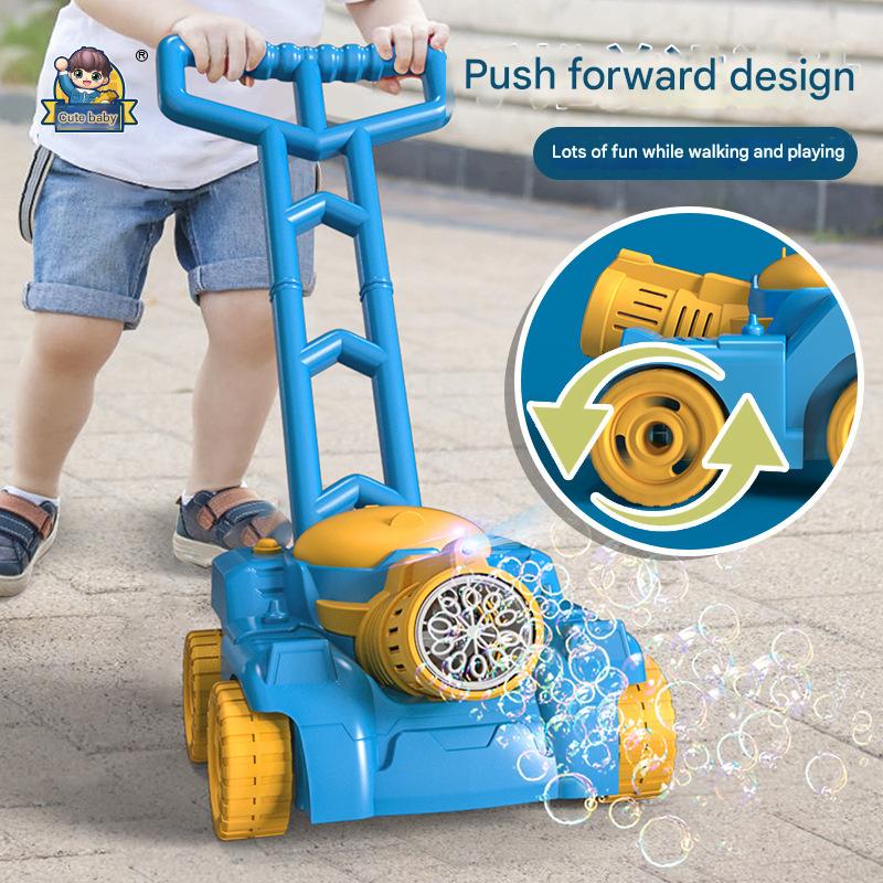 Children's tank push bubble car toy light music electric rotation bubble blowing baby outdoor toddler toy