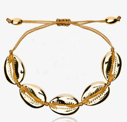 Fashionable popular Gold shell braided adjustable sea shell bracelet beads braided shell bracelet