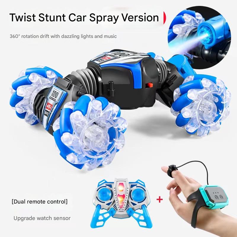 Induction twist car - transverse spray gesture double-sided car toy stunt car remote control car light music