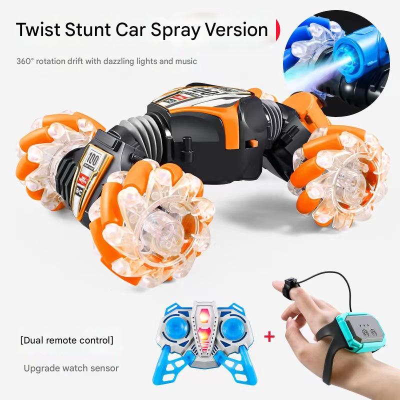 Induction twist car - transverse spray gesture double-sided car toy stunt car remote control car light music
