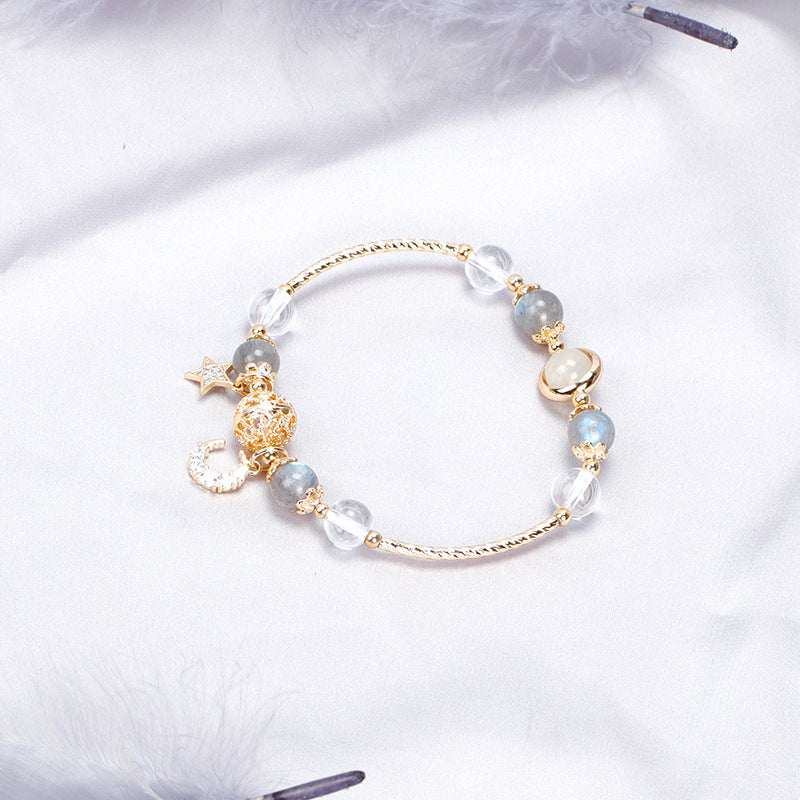 Badu crystal bracelet - strawberry crystal - white moonlight - yellow hair crystal --- FOR LUCK, FORTUNE, LOVE