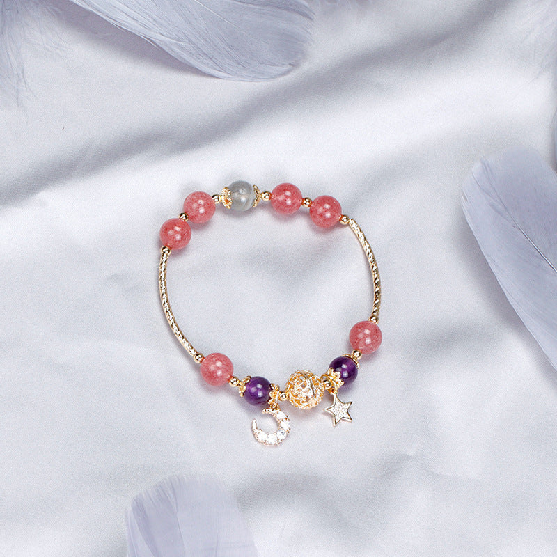 Badu crystal bracelet - strawberry crystal - white moonlight - yellow hair crystal --- FOR LUCK, FORTUNE, LOVE