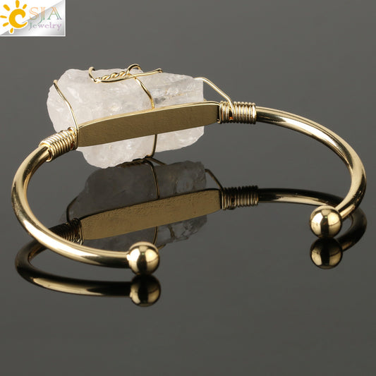Open crystal bracelet -- large irregular crystal winding bracelet