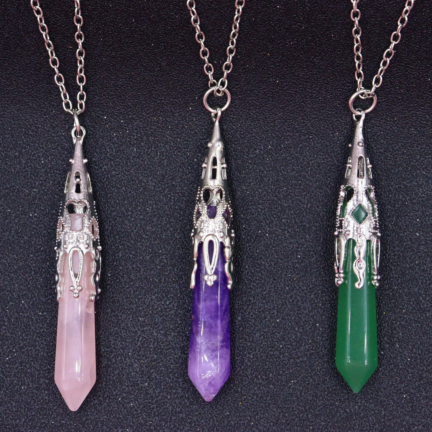 Natural Stone Hexagon Reiki Bullet Crystal Pillar Pendulum Pendant Necklace Women's Sweater Chain Jewelry Couples