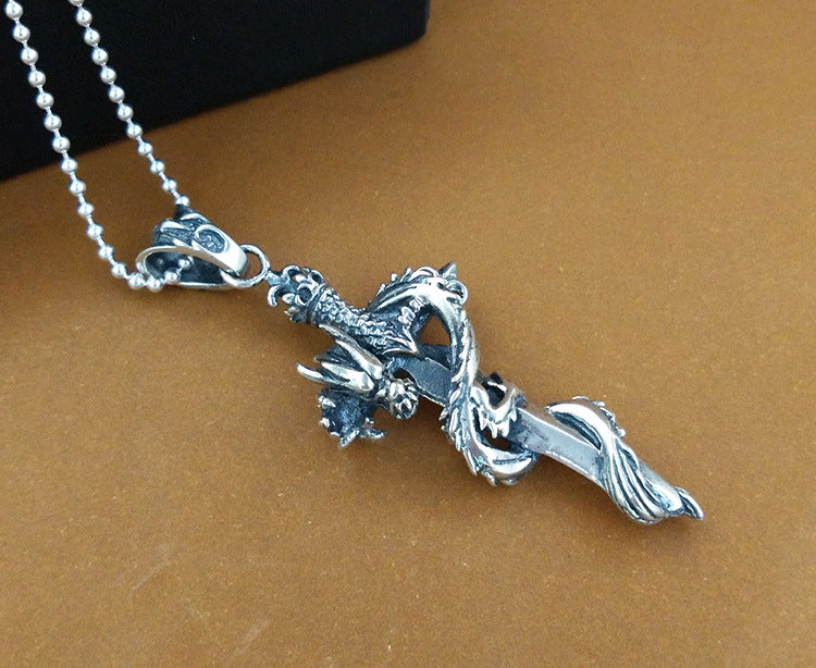 S925 Silver Holy Sword Coiling Dragon Pendant
