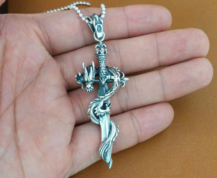 S925 Silver Holy Sword Coiling Dragon Pendant