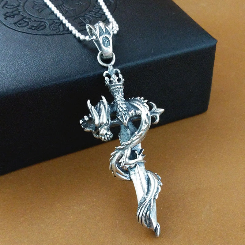 S925 Silver Holy Sword Coiling Dragon Pendant