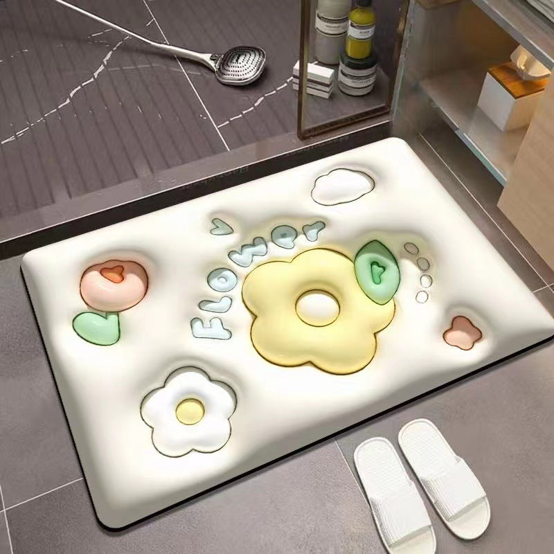 Three-dimensional 3D pattern carpet imitation diatom mud absorbent cushion household drain pad door non-slip mat foot pad