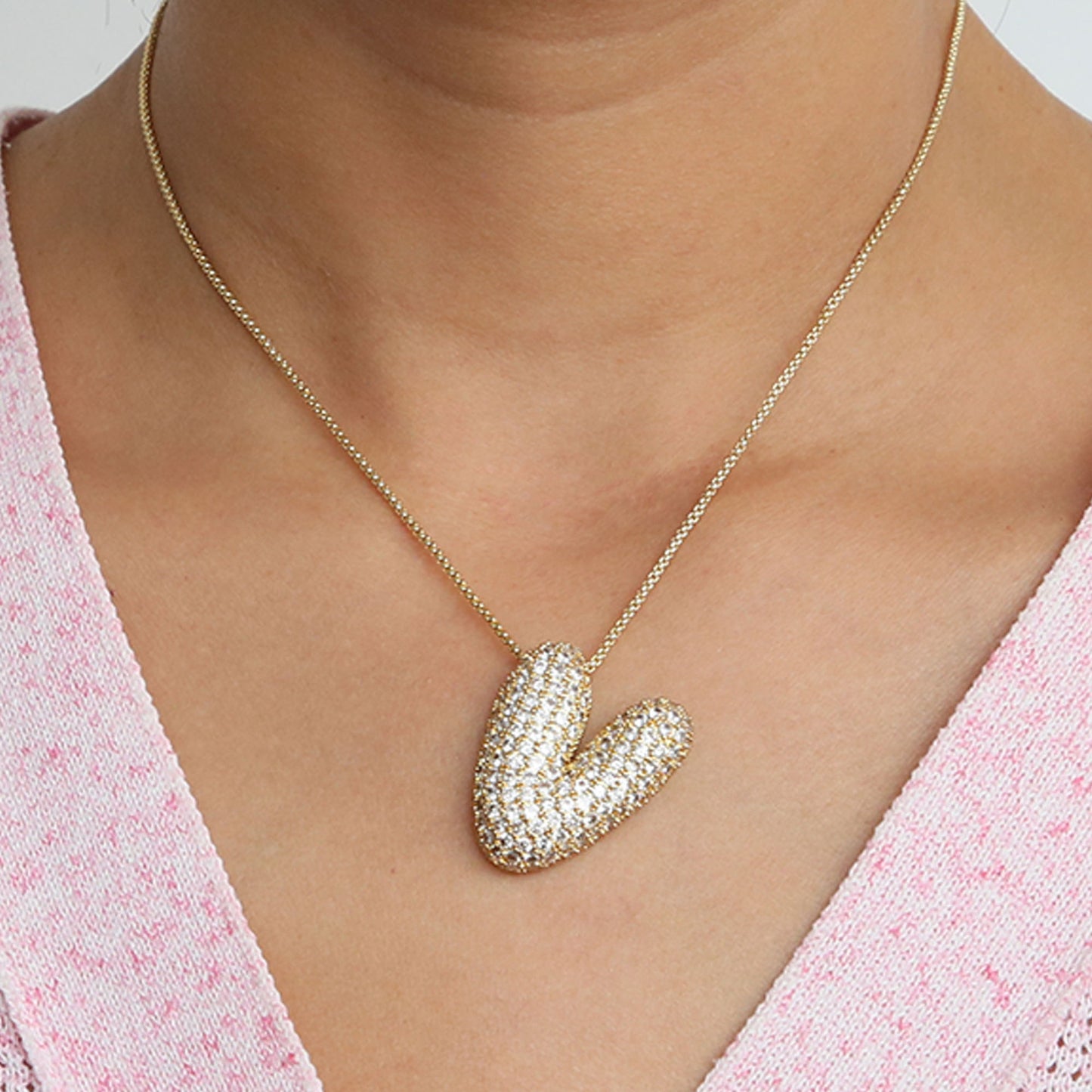 Elegant brass zircon balloon bubble chubby 26 English letter necklace