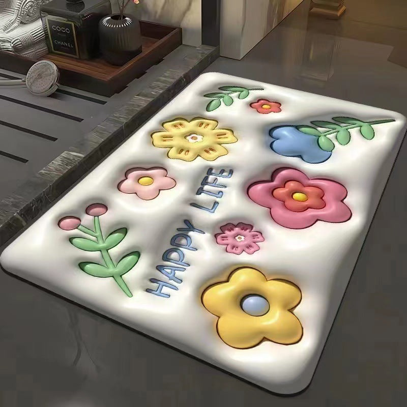 Three-dimensional 3D pattern carpet imitation diatom mud absorbent cushion household drain pad door non-slip mat foot pad
