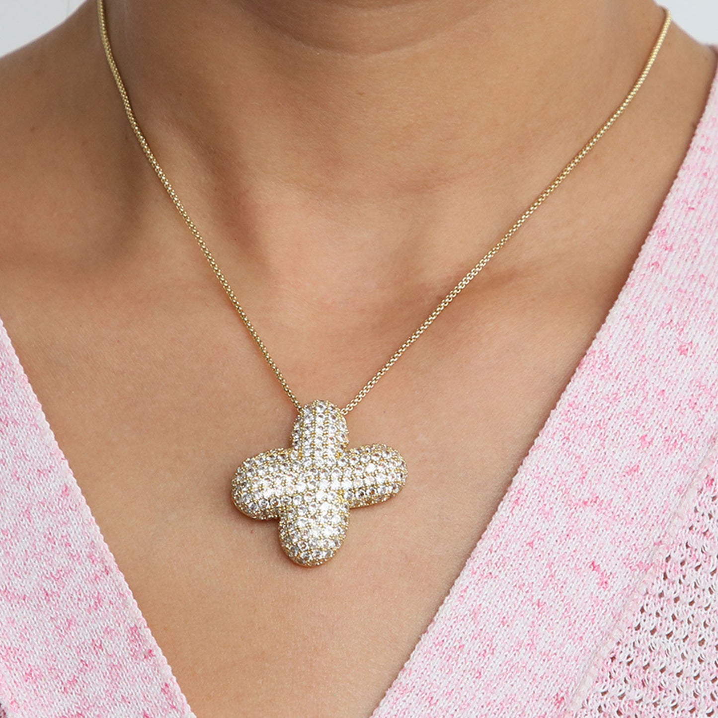 Elegant brass zircon balloon bubble chubby 26 English letter necklace