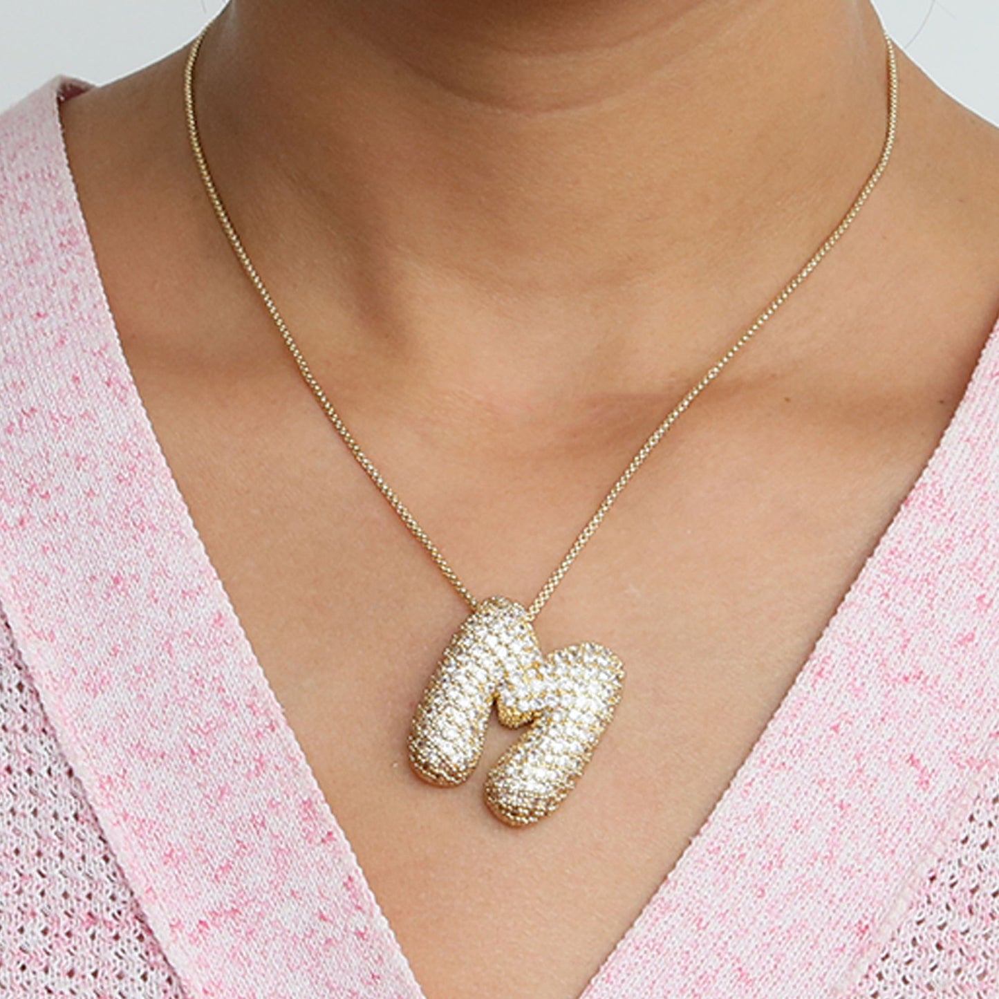 Elegant brass zircon balloon bubble chubby 26 English letter necklace