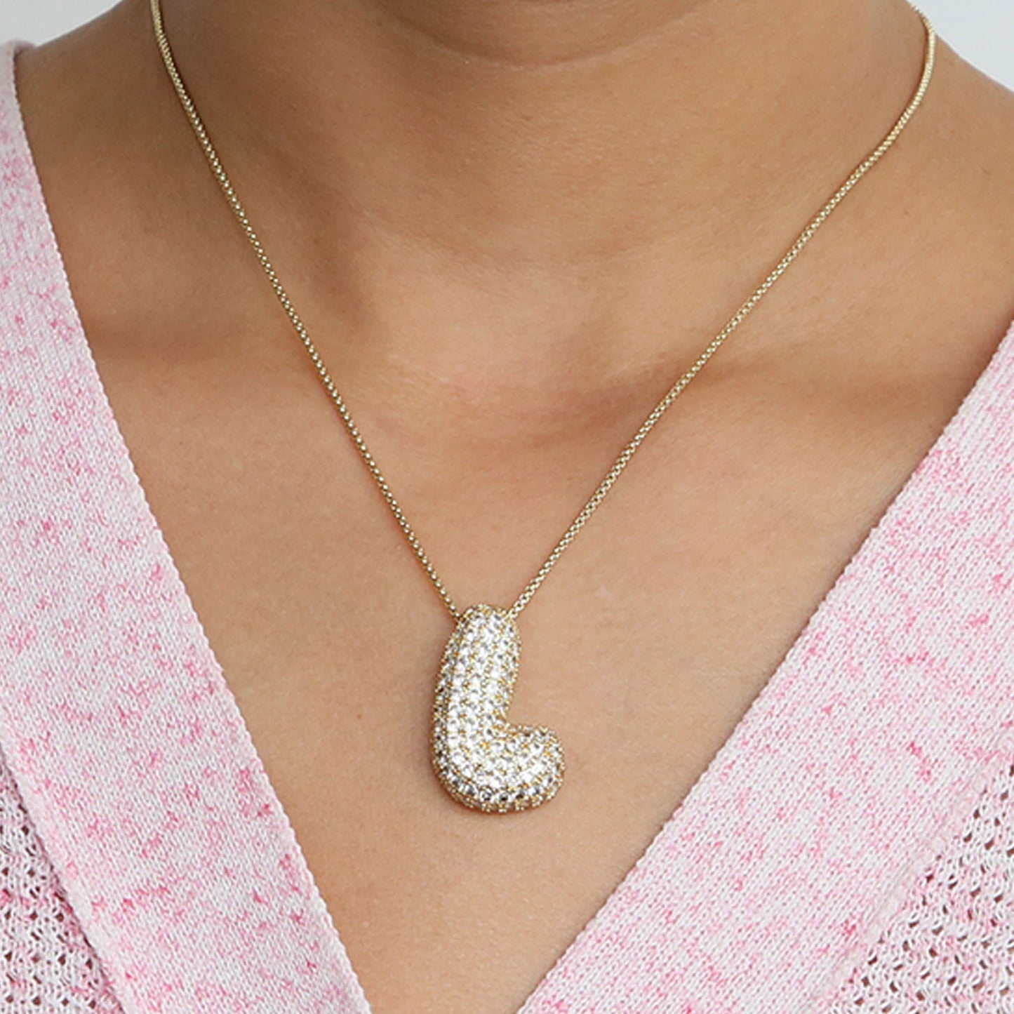 Elegant brass zircon balloon bubble chubby 26 English letter necklace